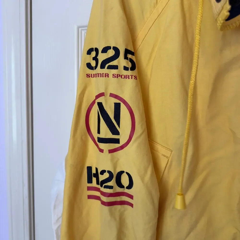 Nautica VTG Hooded Colorblock Windbreaker Jacket Size L Yellow Boating Sailing